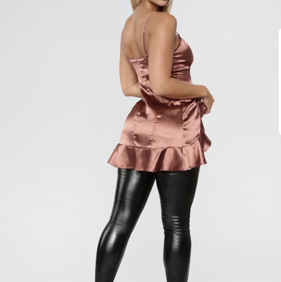 Fashion nova-High Low Bronze Satin Ruffle … - Picture 2 of 4